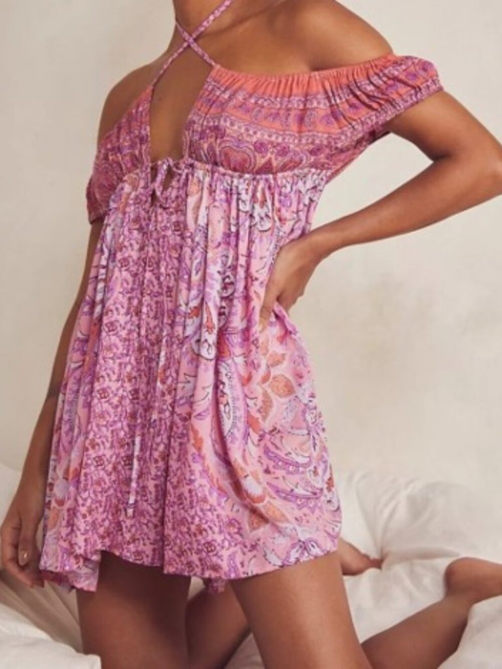 Free People Bali Mariposa Slip Dress Pink Purple - Large